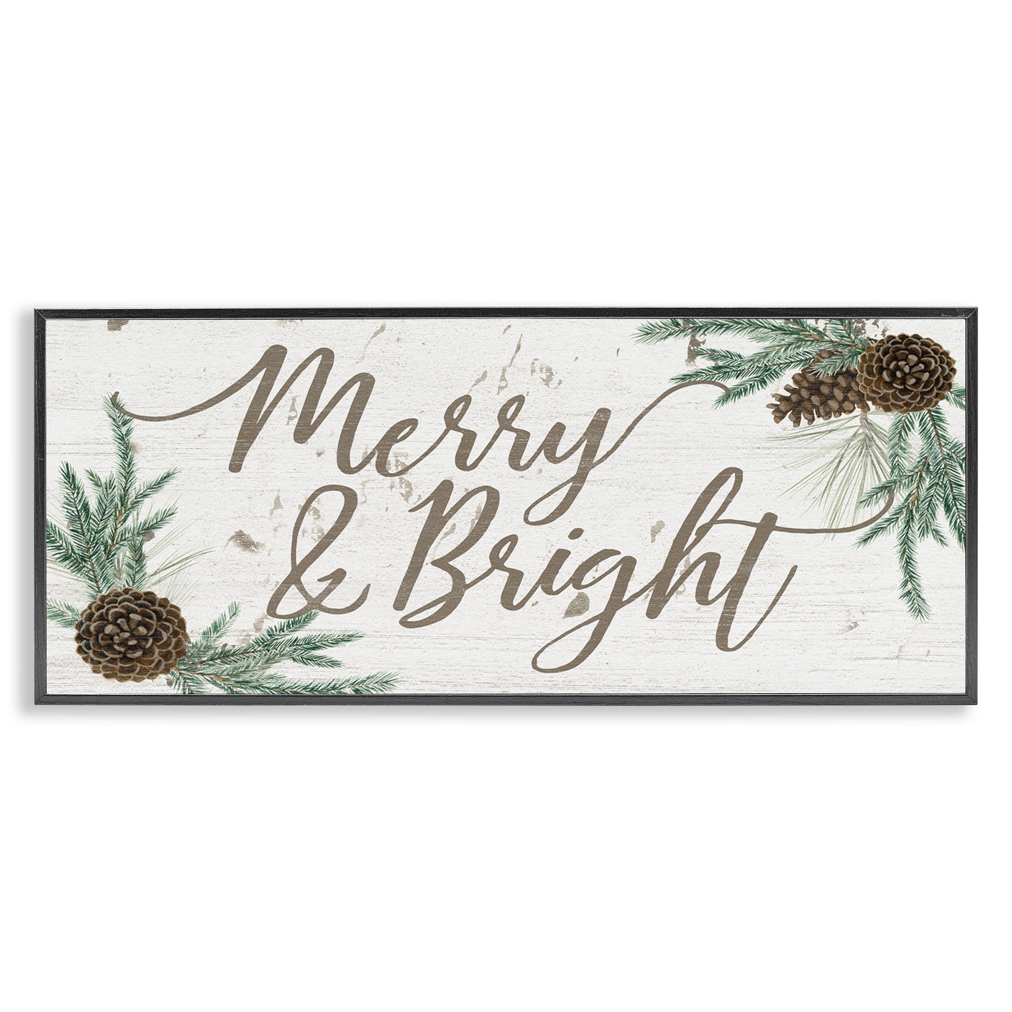 Stupell Industries Merry & Bright Festive Winter Holiday Painting Black Framed Art Print Wall Art, 30 x 13