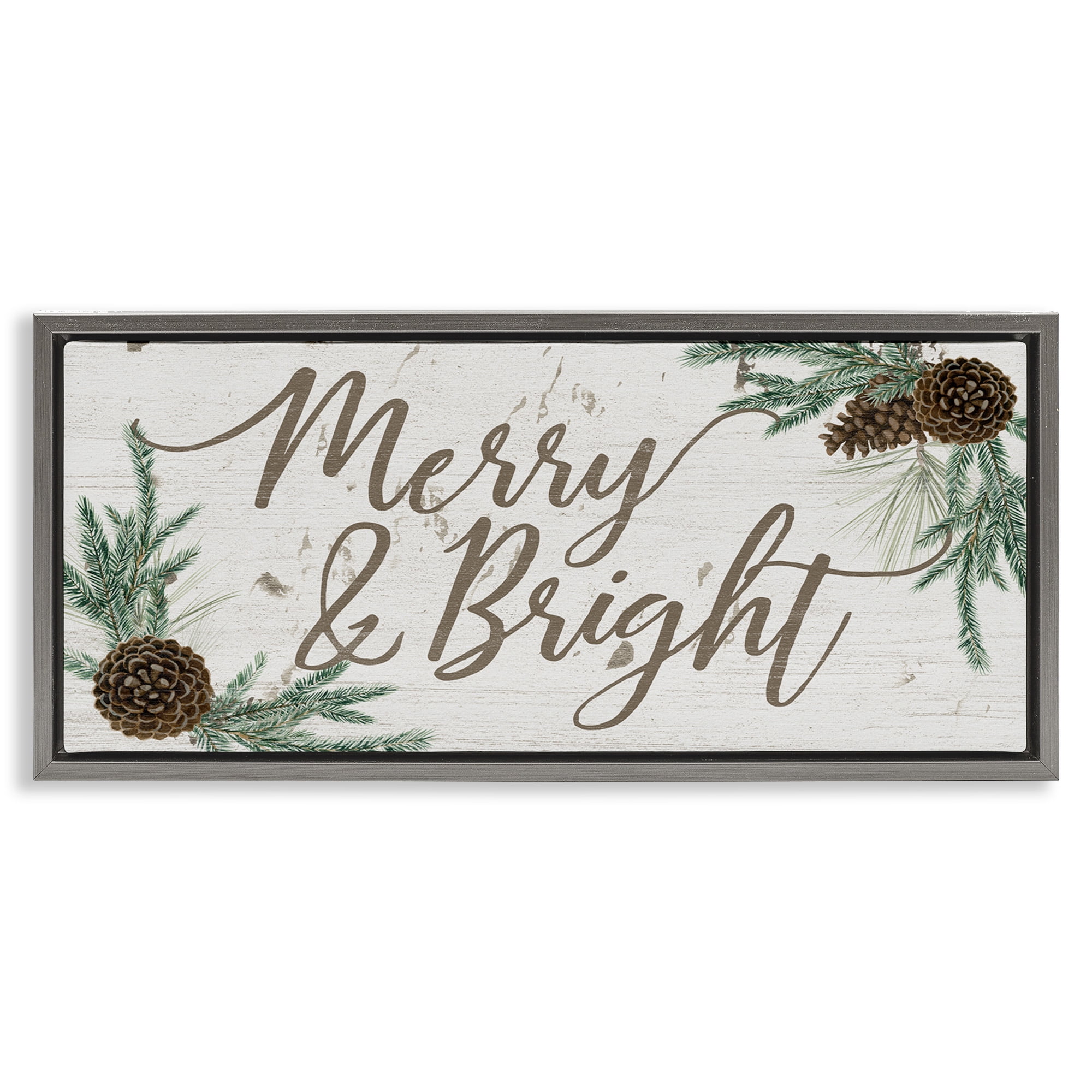 Stupell Industries Merry & Bright Festive Winter Holiday Painting Gray Floater Framed Canvas Art Print Wall Art, 31 x 14