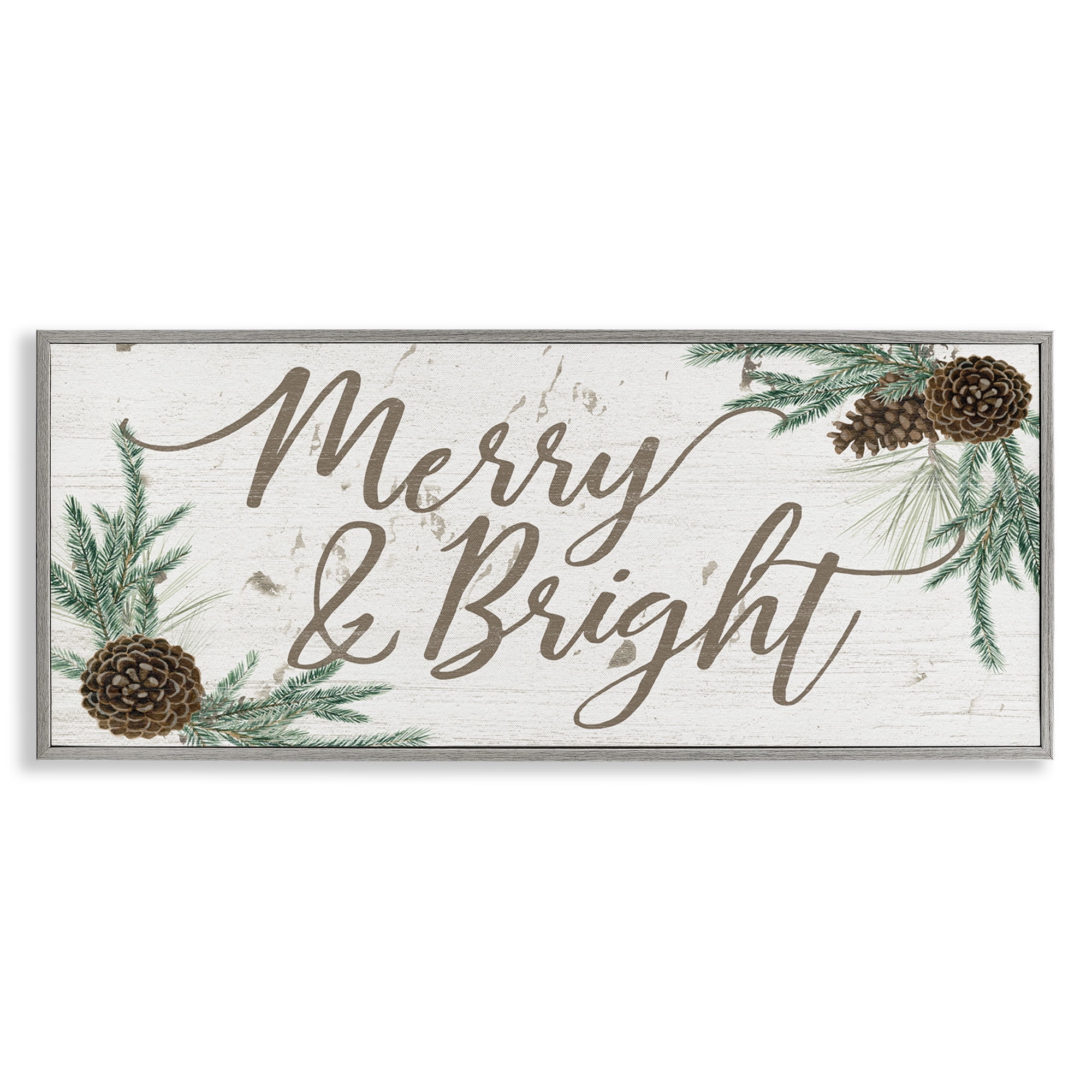 Stupell Industries Merry & Bright Festive Winter Holiday Painting Gray Framed Art Print Wall Art, 30 x 13