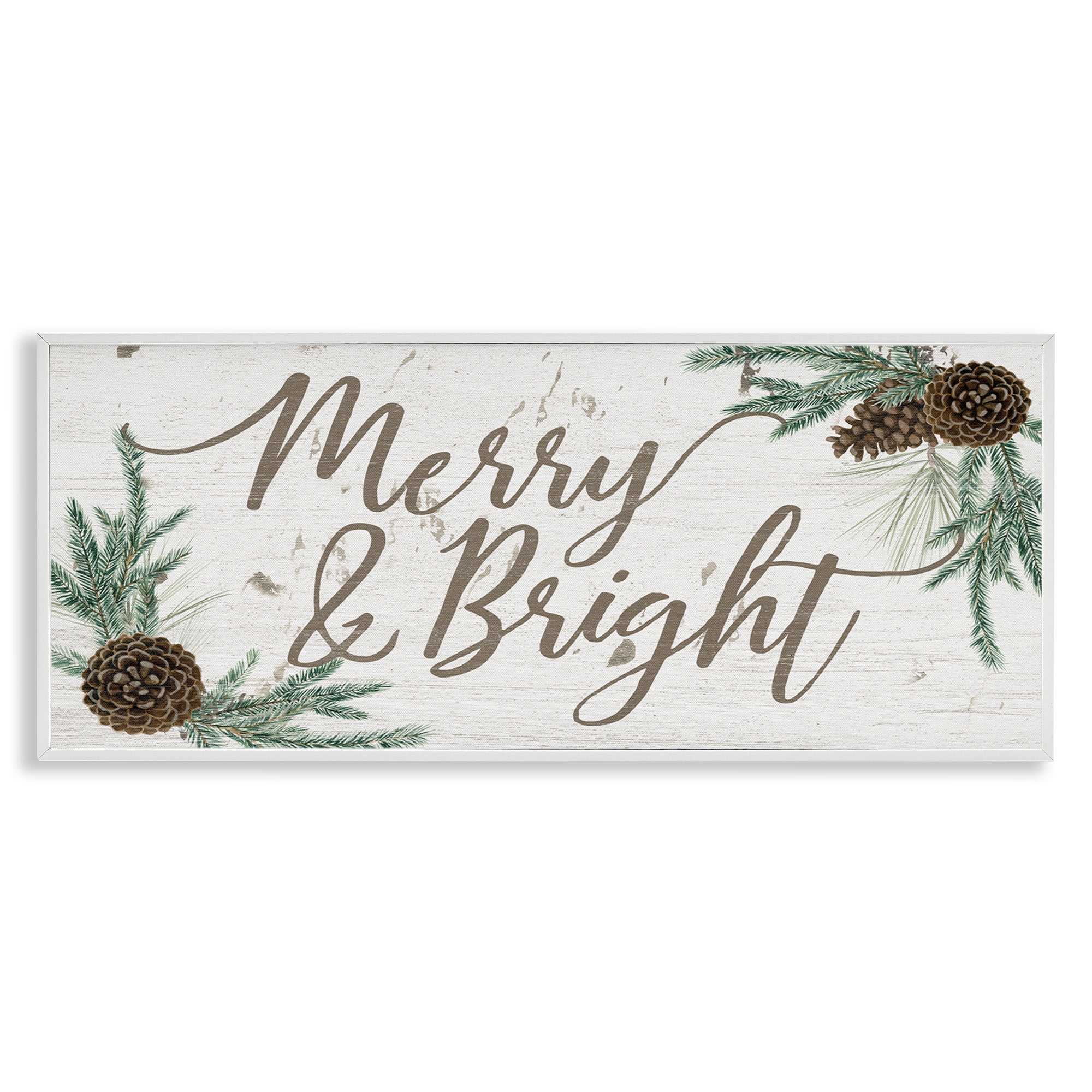 Stupell Industries Merry & Bright Festive Winter Holiday Painting White Framed Art Print Wall Art, 24 x 10