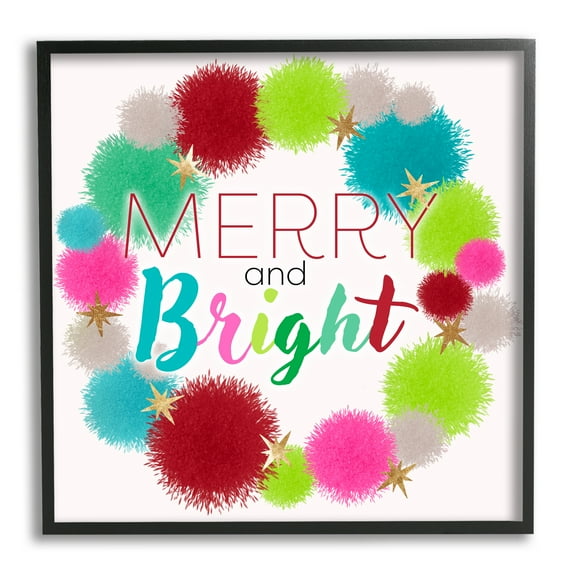 Stupell Industries Merry & Bright Fun Wreath Holiday Painting Black Framed Art Print Wall Art