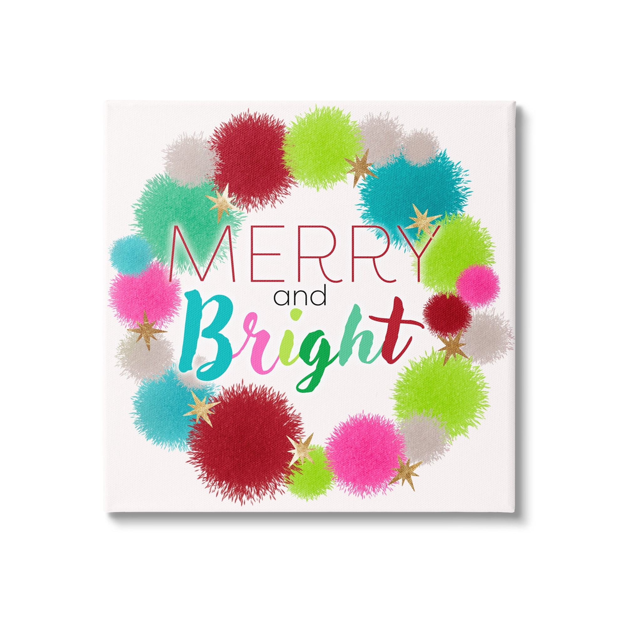 Stupell Industries Merry & Bright Fun Wreath Holiday Painting Gallery Wrapped Canvas Print Wall Art
