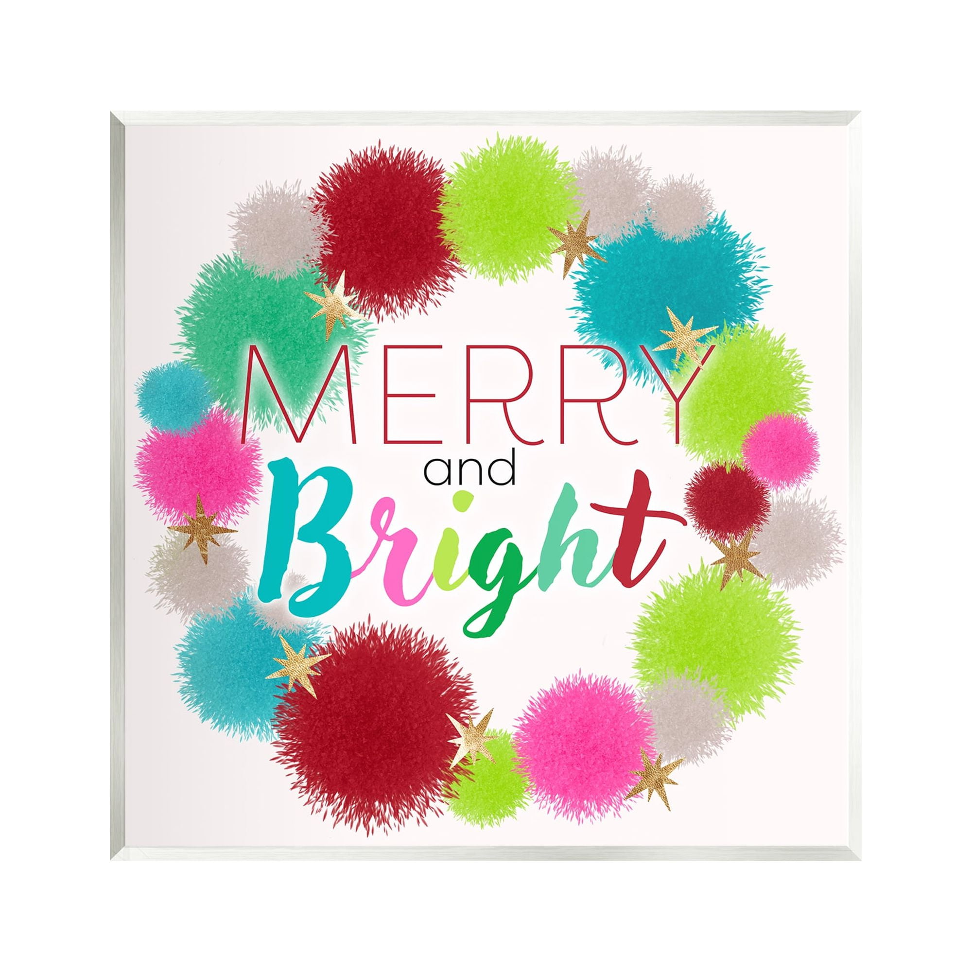 Stupell Industries Merry & Bright Fun Wreath Holiday Painting Unframed Art Print Wall Art