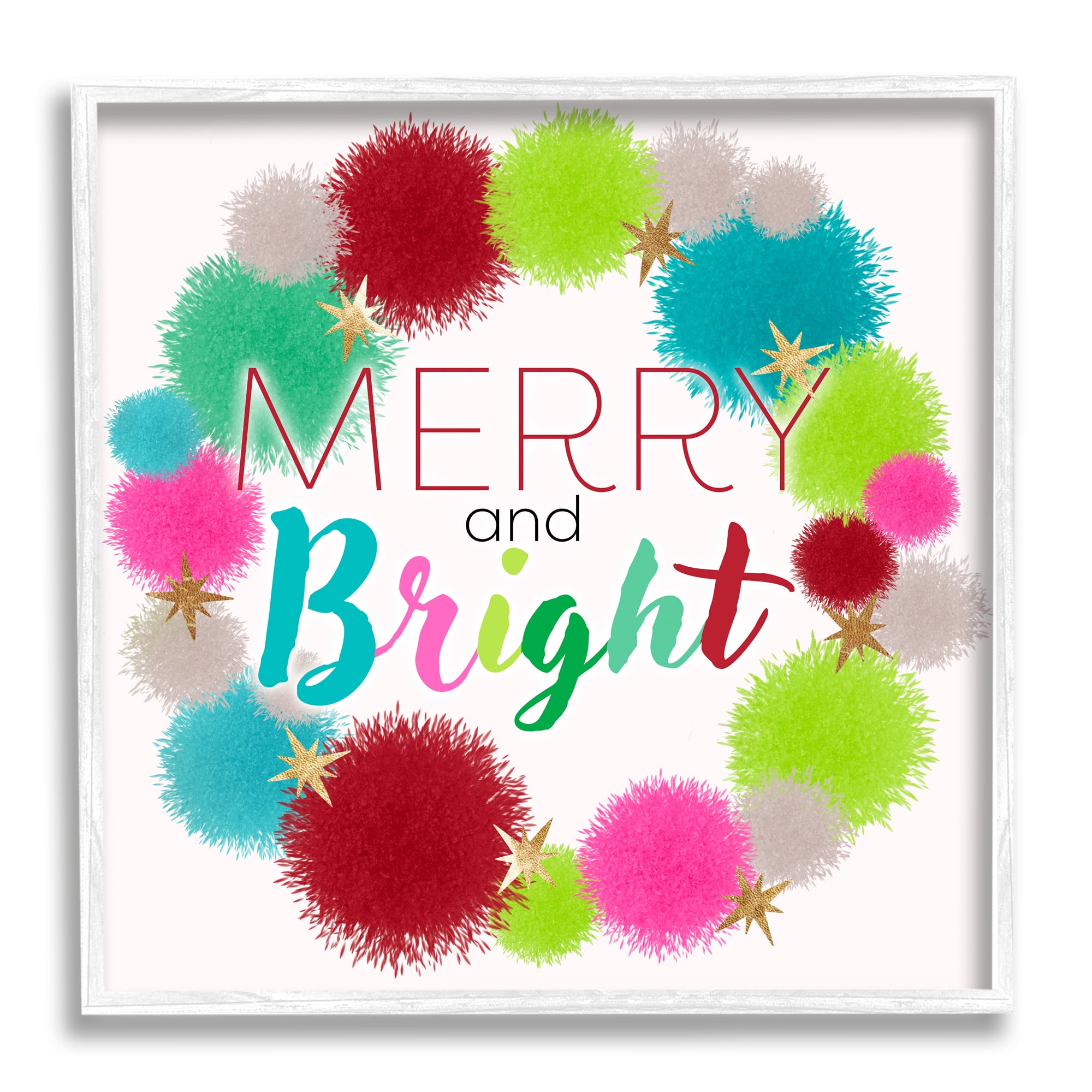 Stupell Industries Merry & Bright Fun Wreath Holiday Painting White Framed Art Print Wall Art