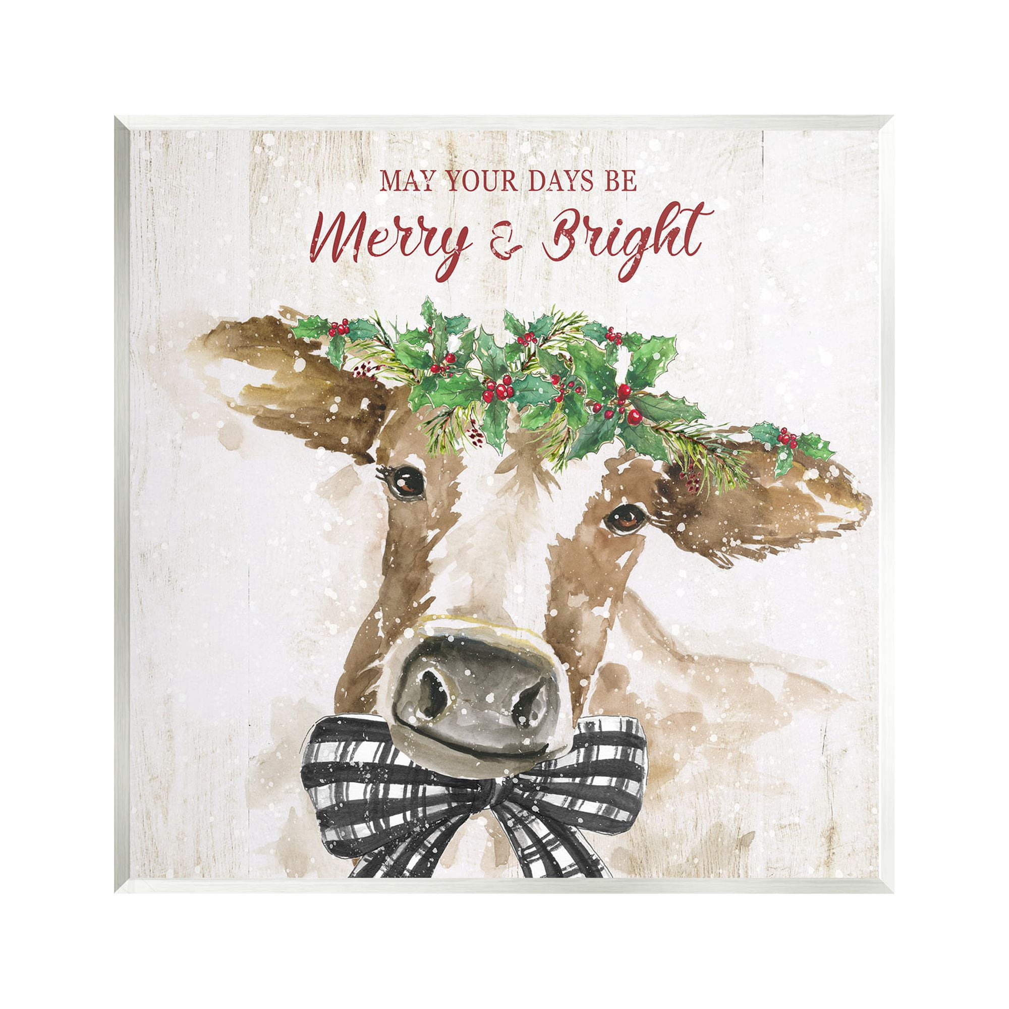 Stupell Industries Merry & Bright Holiday Cattle Holiday Painting Unframed Art Print Wall Art