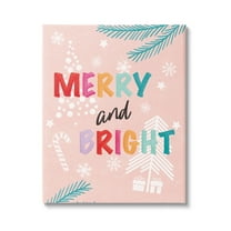 Stupell Industries Merry & Bright Pastel Phrase Holiday Painting Gallery Wrapped Canvas Print Wall Art