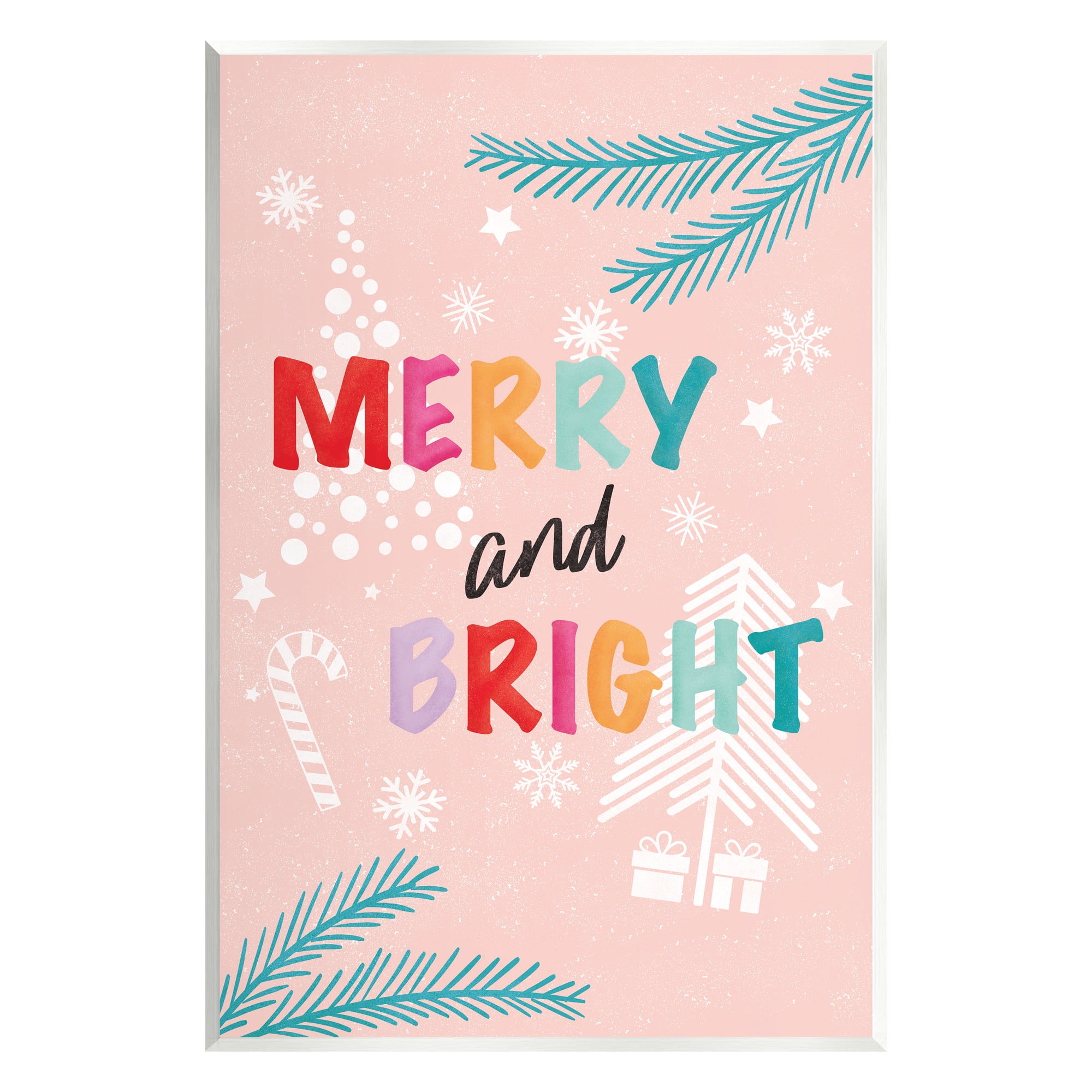 Stupell Industries Merry & Bright Pastel Phrase Holiday Painting Unframed Art Print Wall Art