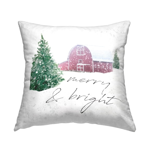 Stupell Industries Merry & Bright Red Barn Square Decorative Printed Throw Pillow, 18 x 18
