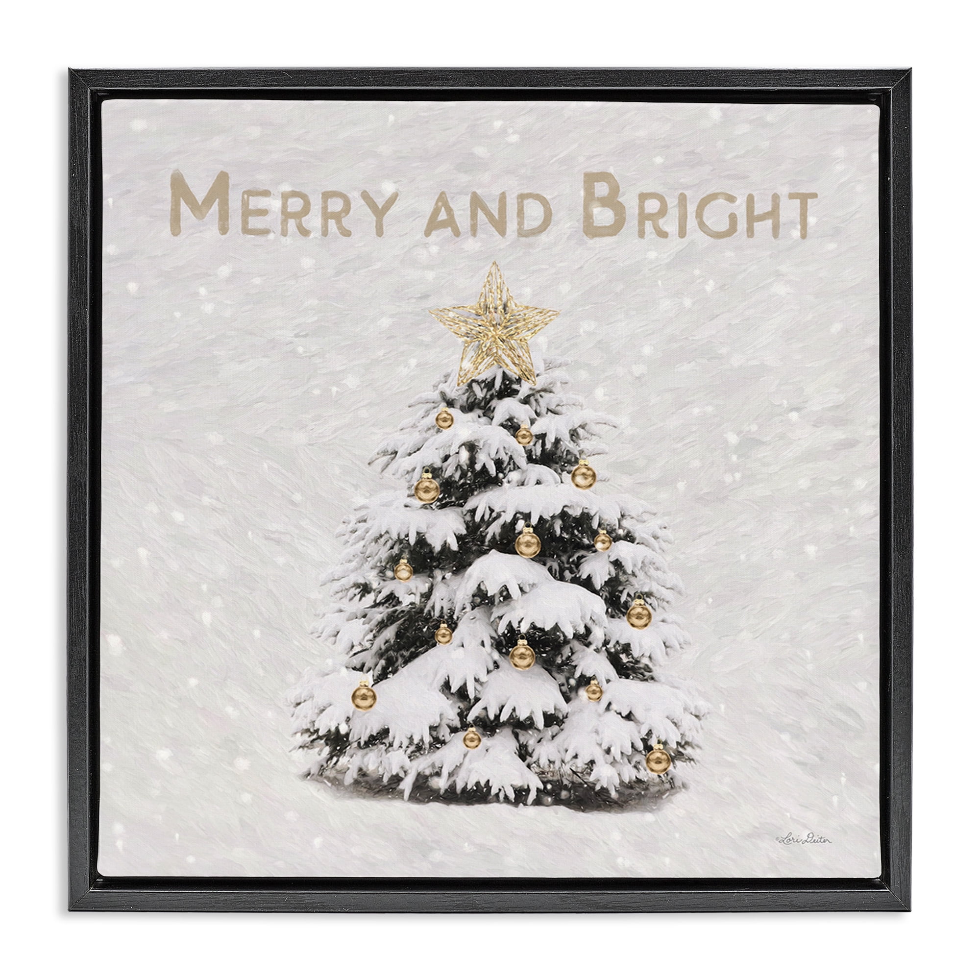 Stupell Industries Merry & Bright Scene Holiday Painting Black Floater Framed Canvas Art Print Wall Art, 25 x 25