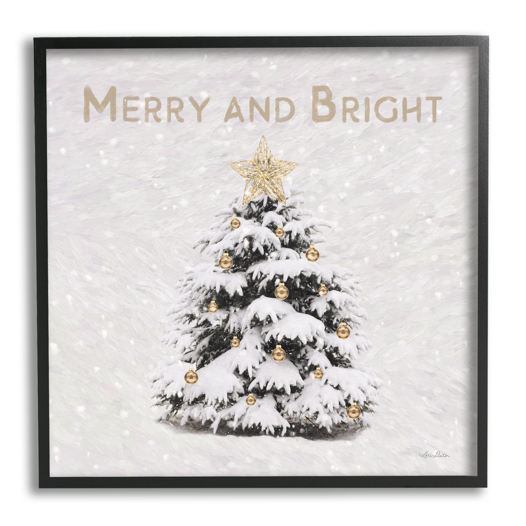 Stupell Industries Merry & Bright Scene Holiday Painting Black Framed Art Print Wall Art, 24 x 24