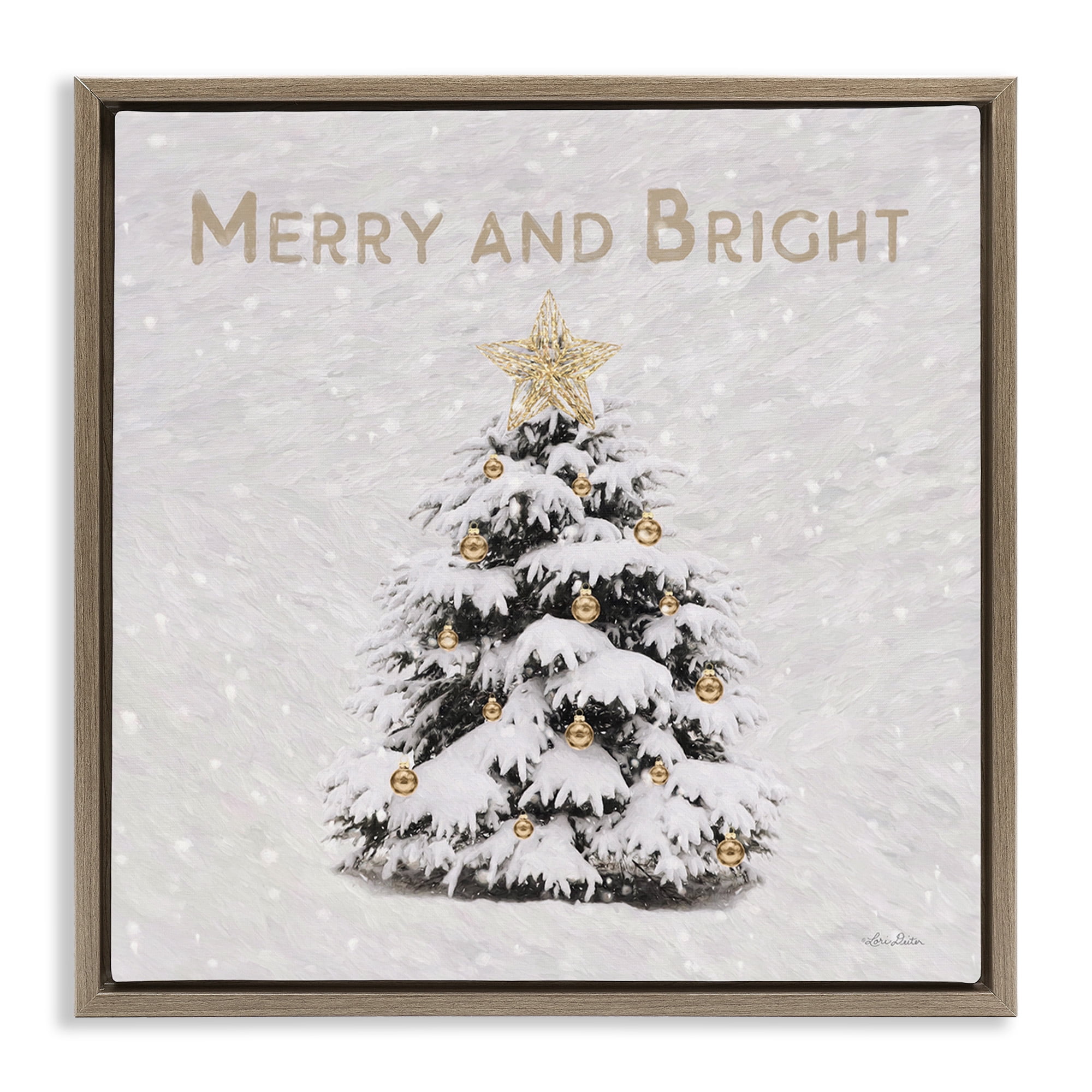 Stupell Industries Merry & Bright Scene Holiday Painting Brown Floater Framed Canvas Art Print Wall Art, 18 x 18