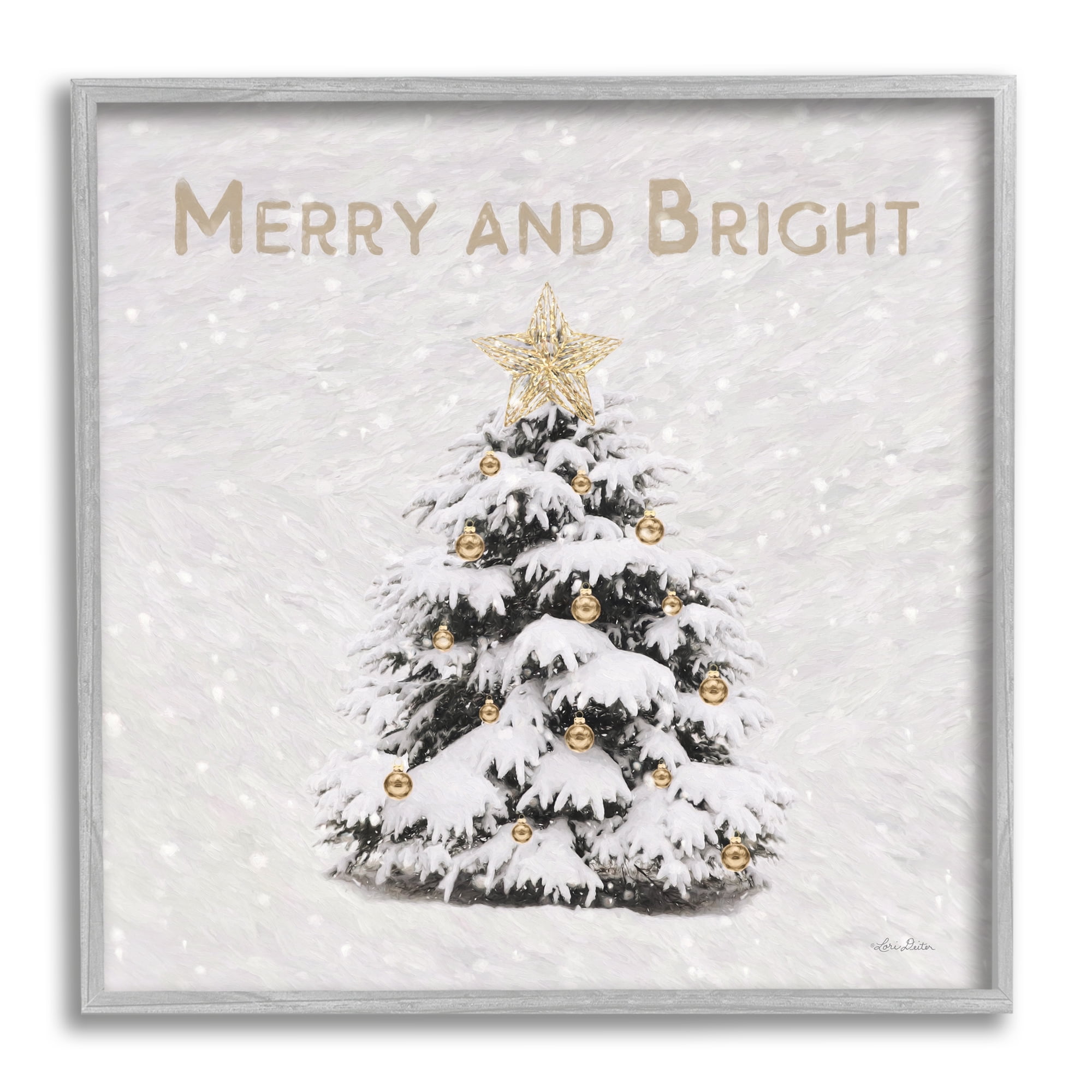 Stupell Industries Merry & Bright Scene Holiday Painting Gray Framed Art Print Wall Art, 12 x 12