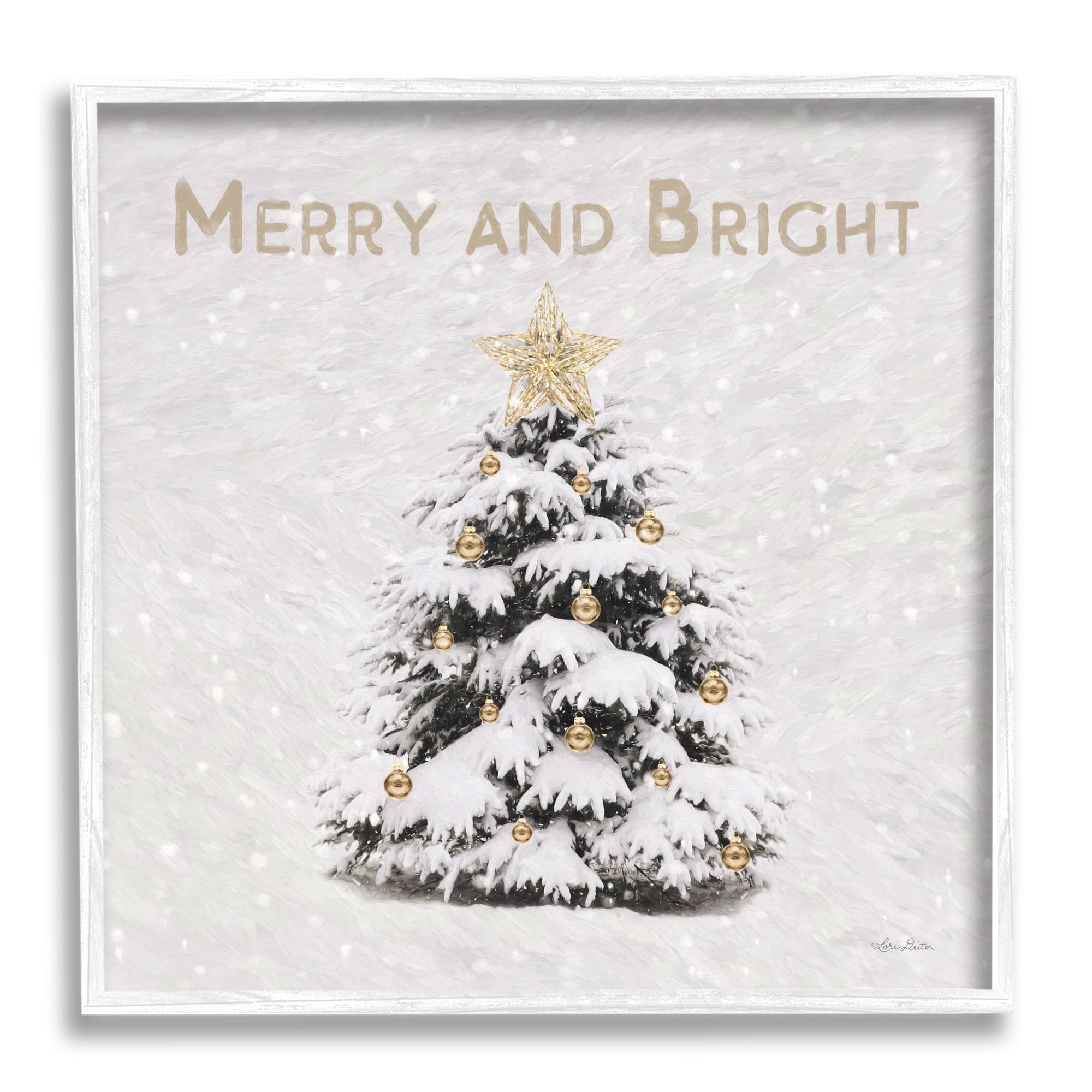 Stupell Industries Merry & Bright Scene Holiday Painting White Framed Art Print Wall Art, 12 x 12