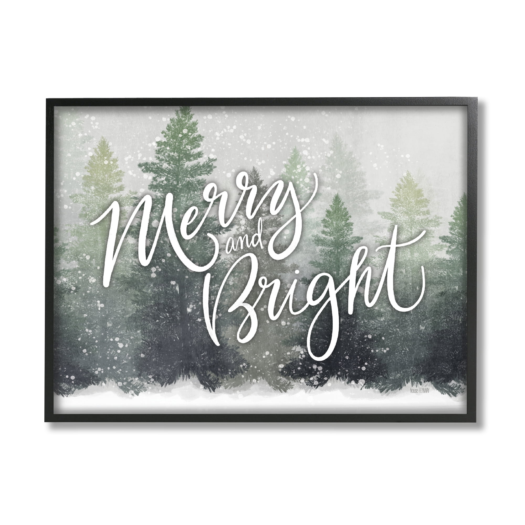 Stupell Industries Merry & Bright Scenic Niveous Winter Forest Landscape Graphic Art Black Framed Art Print Wall Art, Design by House Fenway