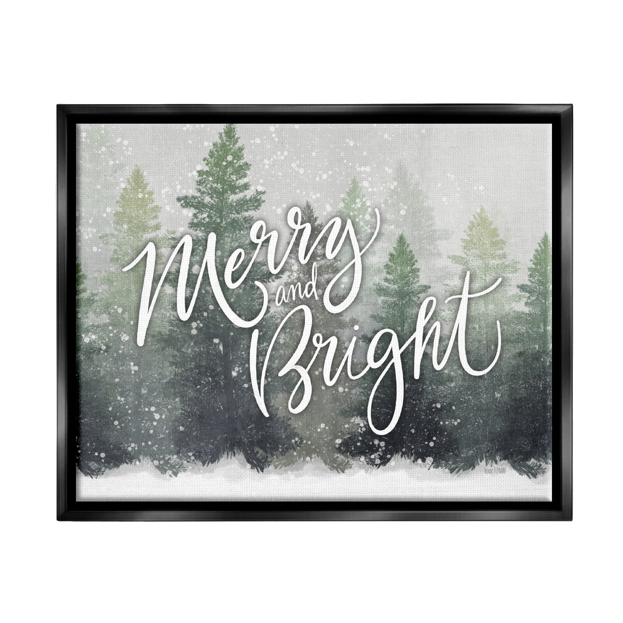 Stupell Industries Merry & Bright Scenic Niveous Winter Forest Landscape Graphic Art Jet Black Floating Framed Canvas Print Wall Art, Design by House Fenway