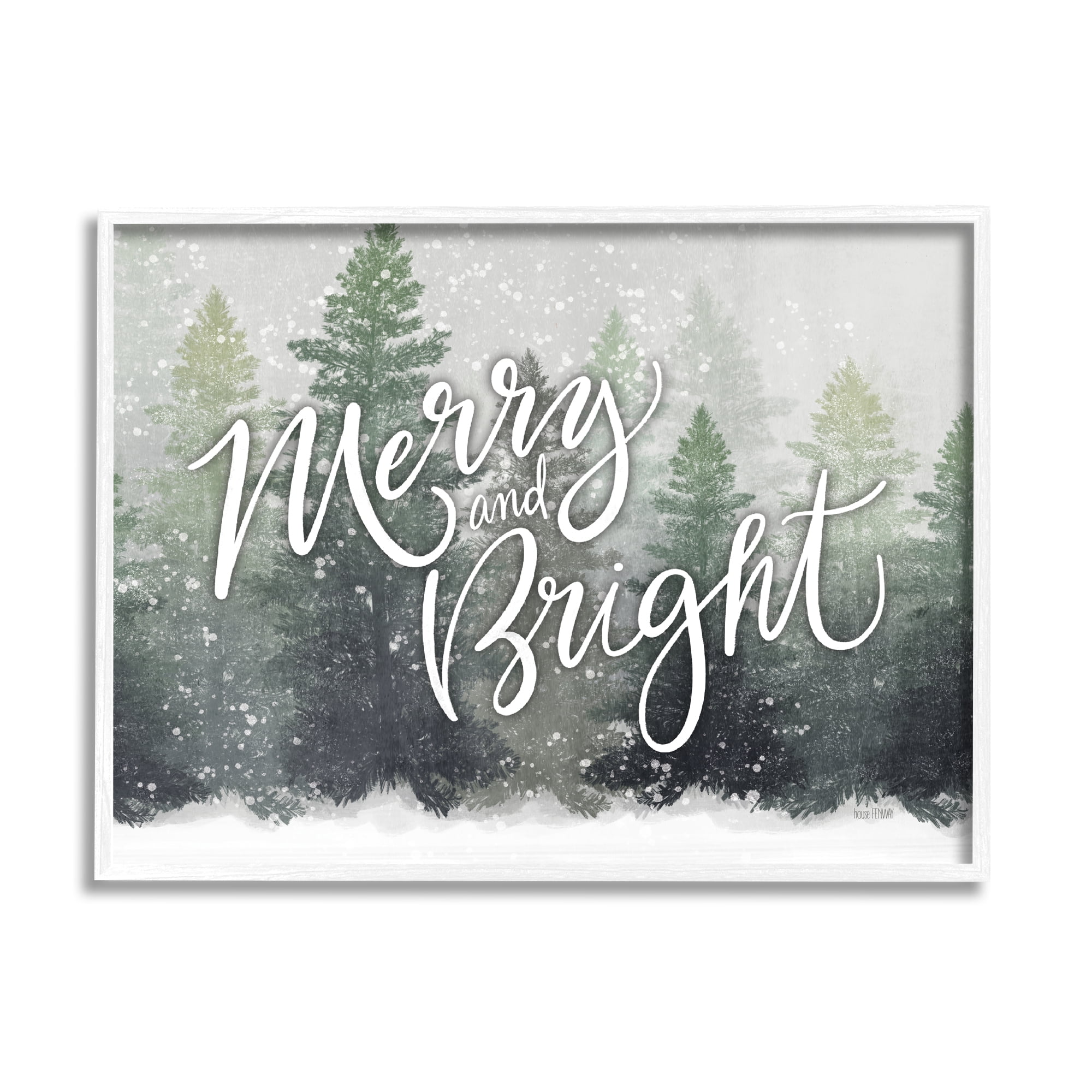Stupell Industries Merry & Bright Scenic Niveous Winter Forest Landscape Graphic Art White Framed Art Print Wall Art, Design by House Fenway