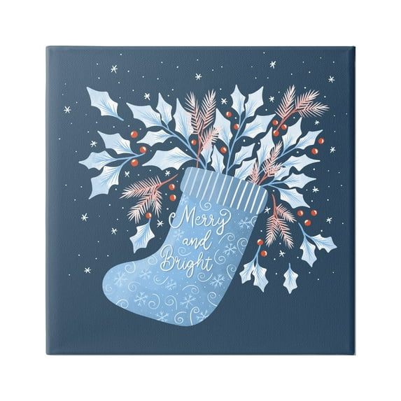 Stupell Industries Merry & Bright Seasonal Holly Berry Sprigs Stocking Graphic Art Gallery Wrapped Canvas Print Wall Art, Design by Dominika Godette