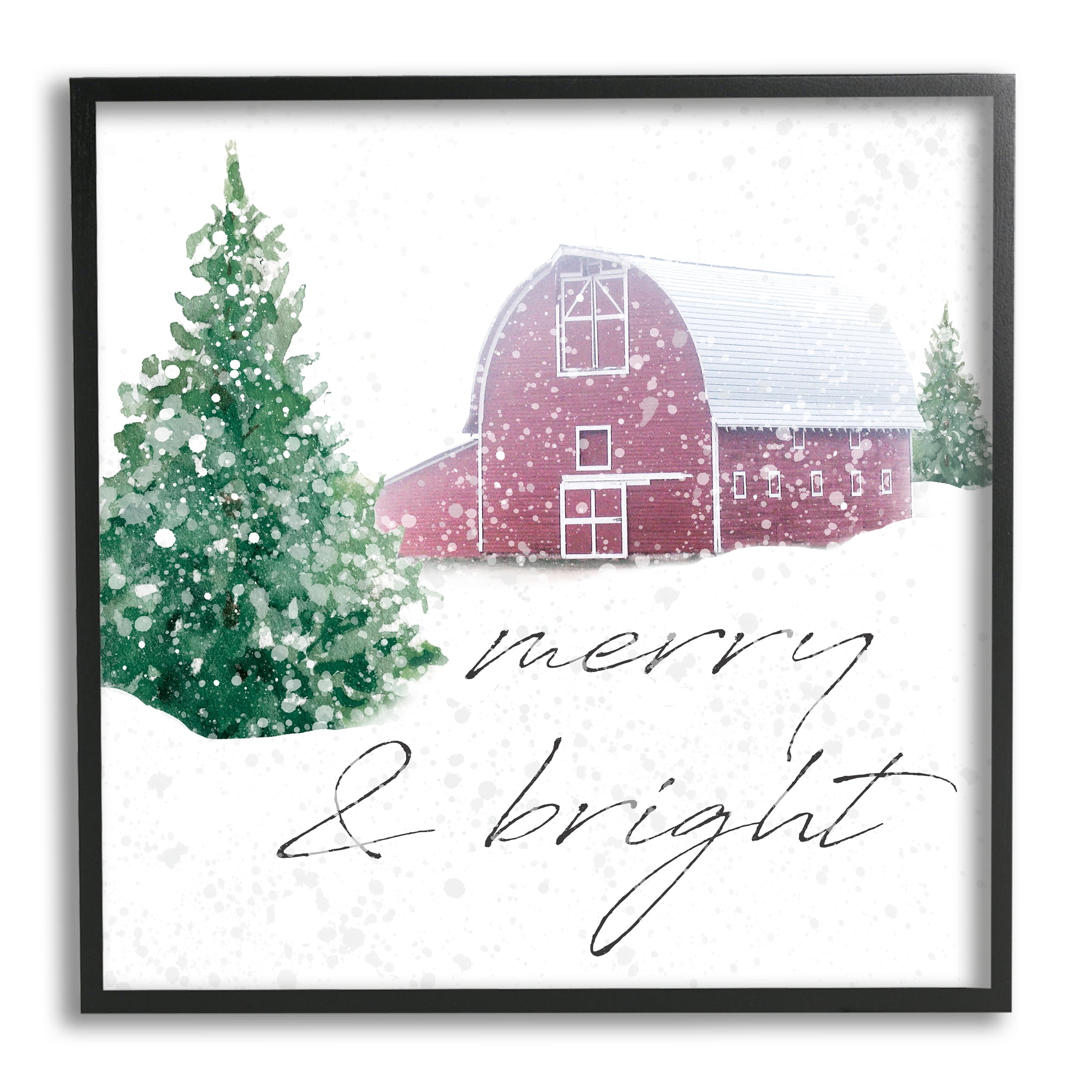 Stupell Industries Merry & Bright Snowy Barn Holiday Painting Black Framed Art Print Wall Art, 24 x 24