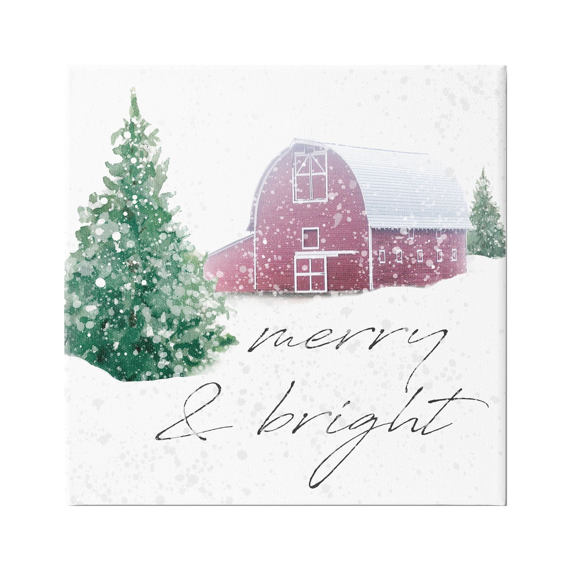 Stupell Industries Merry & Bright Snowy Barn Holiday Painting Gallery Wrapped Canvas Print Wall Art, 36 x 36