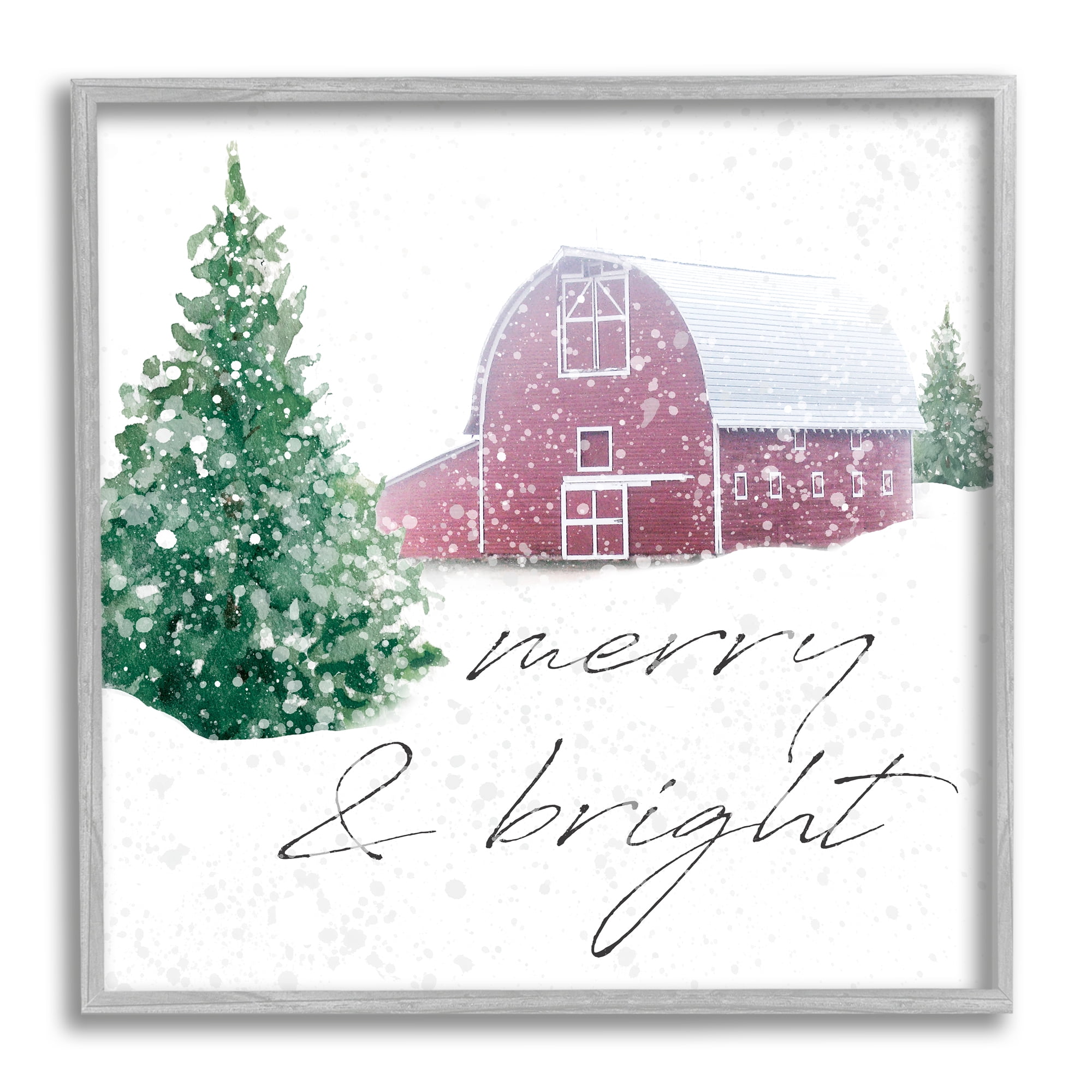 Stupell Industries Merry & Bright Snowy Barn Holiday Painting Gray Framed Art Print Wall Art, 17 x 17