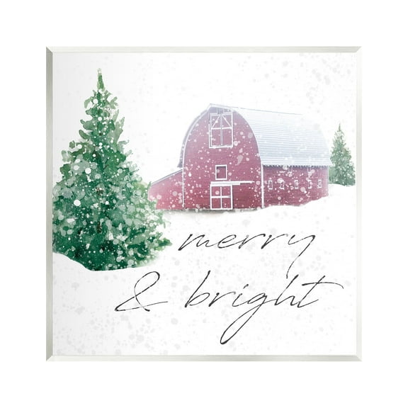 Stupell Industries Merry & Bright Snowy Barn Holiday Painting Unframed Art Print Wall Art, 12 x 12