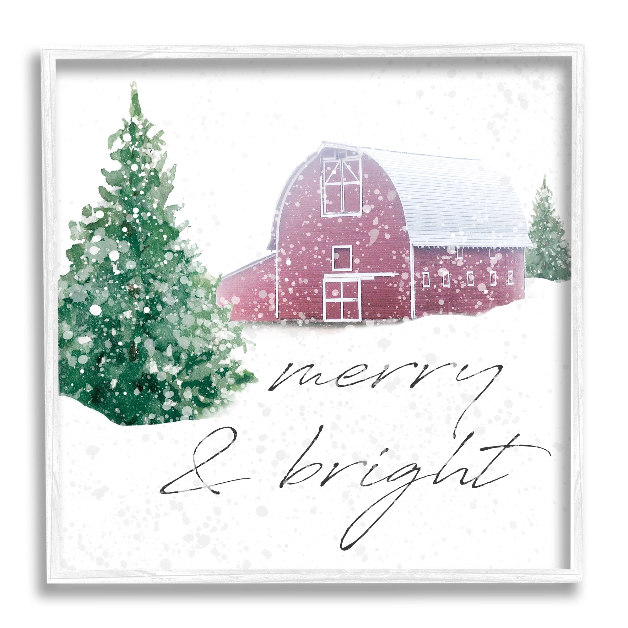 Stupell Industries Merry & Bright Snowy Barn Holiday Painting White Framed Art Print Wall Art, 12 x 12