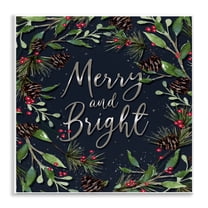 Stupell Industries Merry & Bright with Holly Leaves Quotes and Sayings Painting Unframed Art Print Wall Art, 12 x 12