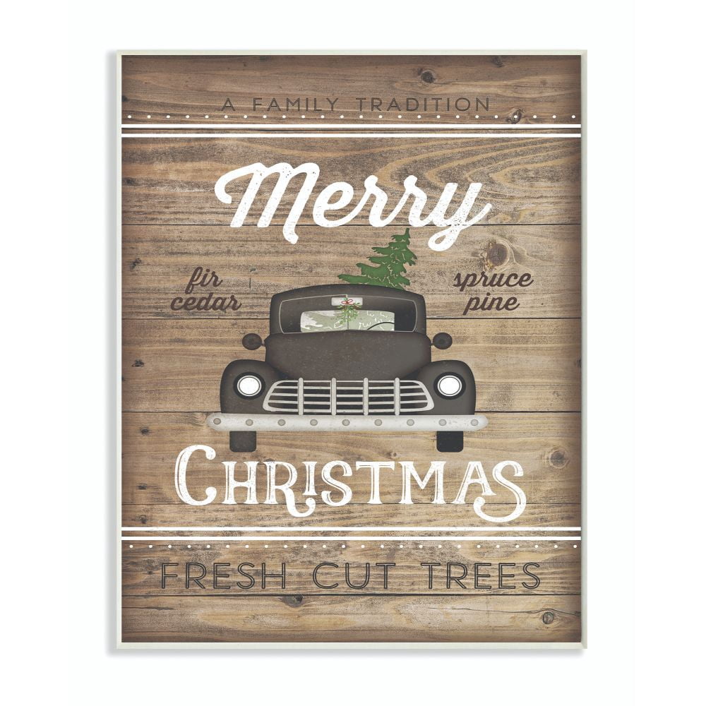 Stupell Industries Merry Christmas Black Car Wood Texture Holiday Word Design Wood Wall Art By Artist Jennifer Pugh