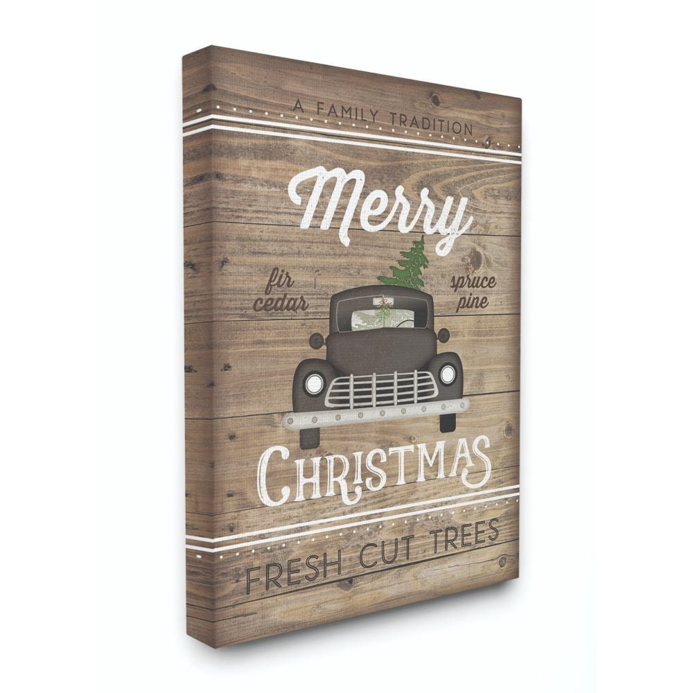 Stupell Industries Merry Christmas Black Car Wood Texture Holiday Word DesignCanvas Wall Art By Artist Jennifer Pugh