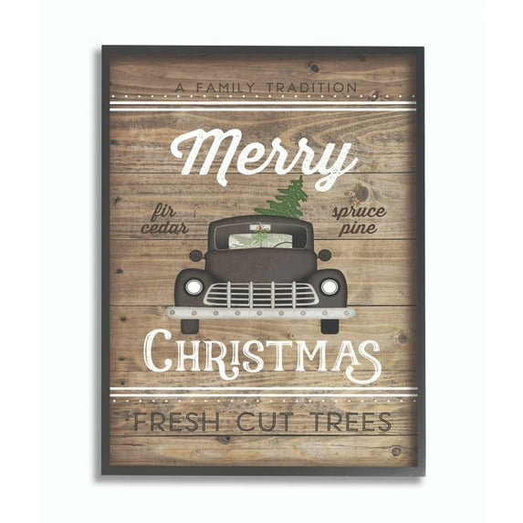 Stupell Industries Merry Christmas Black Car Wood Texture Holiday Word DesignFramed Wall Art By Artist Jennifer Pugh