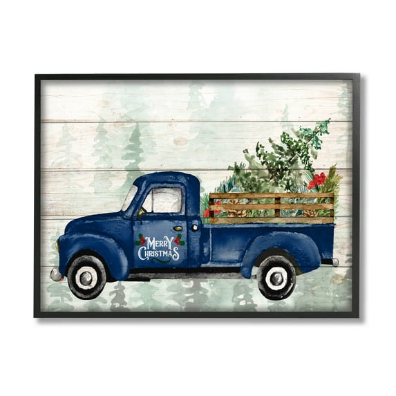 Stupell Industries Merry Christmas Blue Holiday Truck Graphic Art Black Framed Art Print Wall Art, Design by Kim Allen