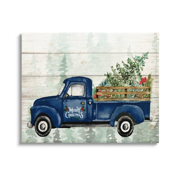 Stupell Industries Merry Christmas Blue Holiday Truck Graphic Art Gallery Wrapped Canvas Print Wall Art, Design by Kim Allen