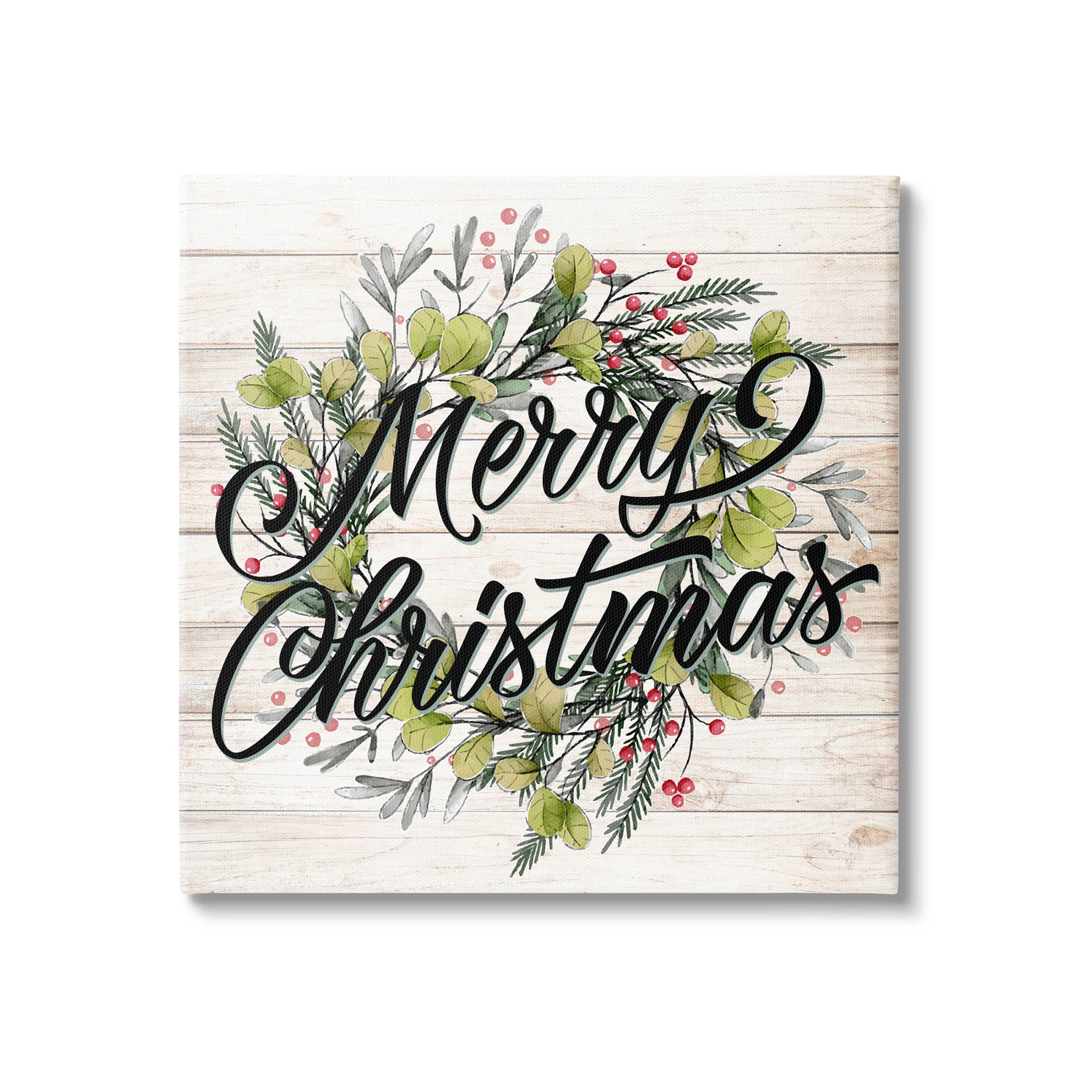 Stupell Industries Merry Christmas Botanical Wreath Graphic Art Gallery Wrapped Canvas Print Wall Art, Design by Kim Allen