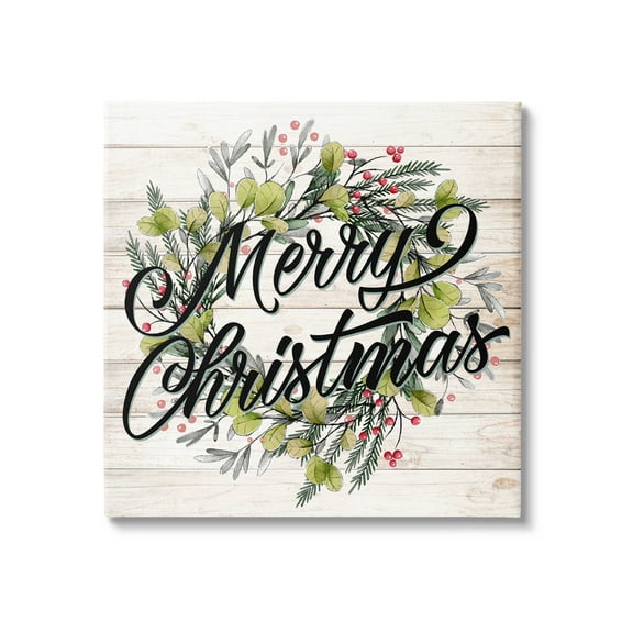 Stupell Industries Merry Christmas Botanical Wreath Graphic Art Gallery Wrapped Canvas Print Wall Art, Design by Kim Allen