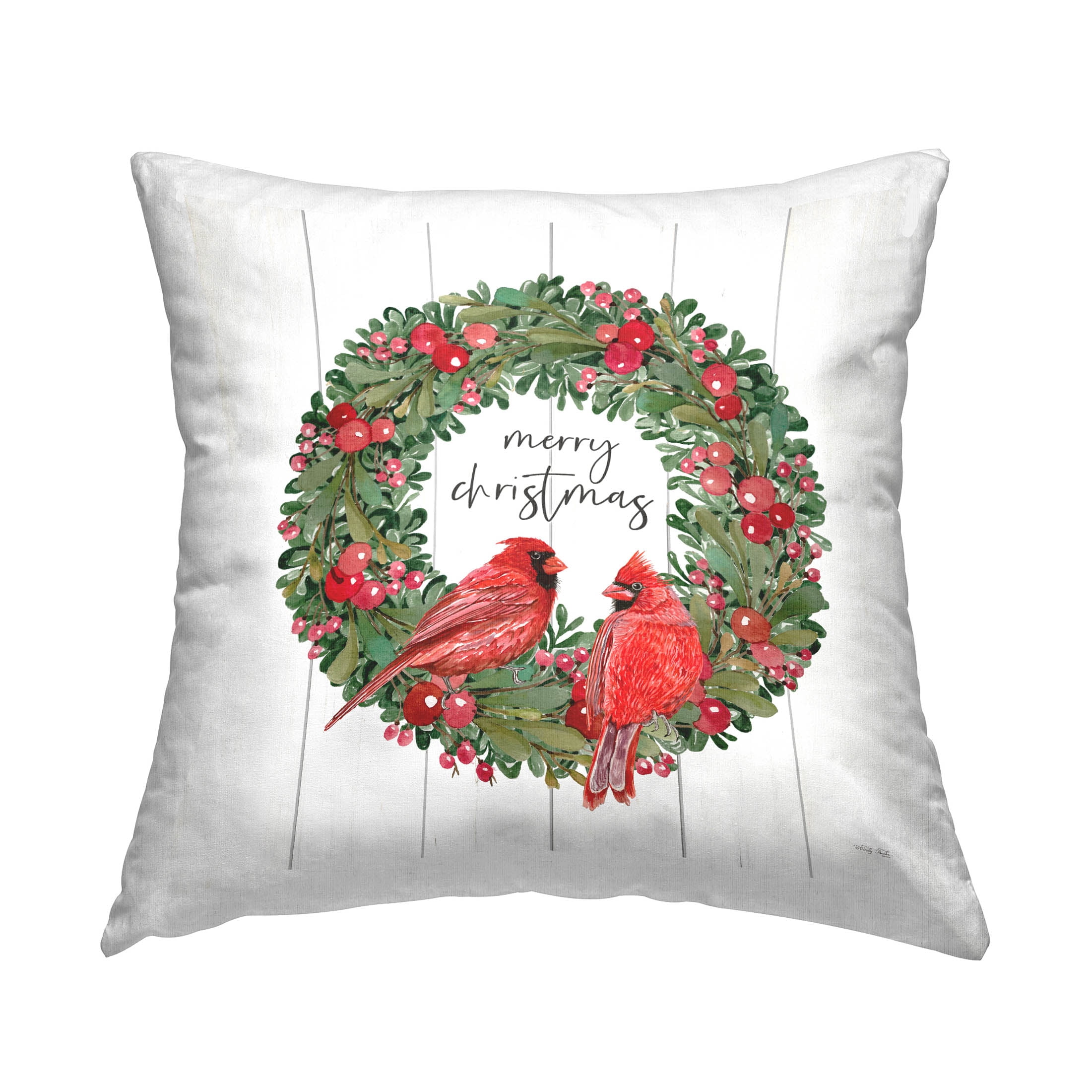 Stupell Industries Merry Christmas Cardinal Wreath Printed Throw Pillow Design by Cindy Jacobs