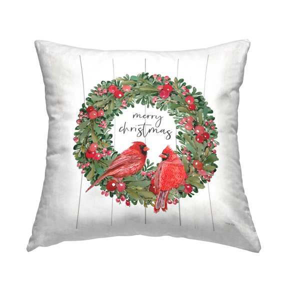 Stupell Industries Merry Christmas Cardinal Wreath Printed Throw Pillow Design by Cindy Jacobs