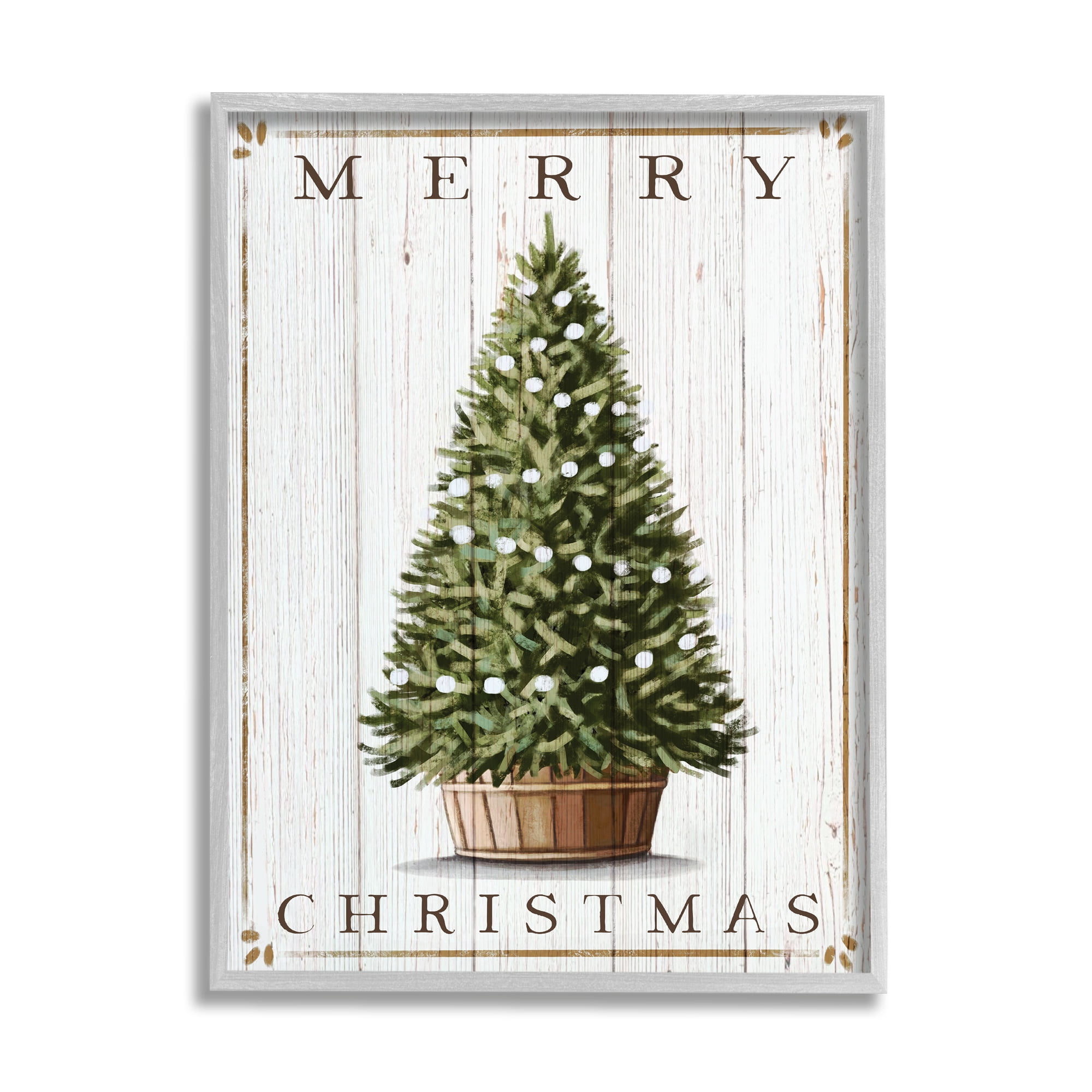 Stupell Industries Merry Christmas Country Farm Tree Rustic Pattern Country Painting Gray framed Art Print Wall Art, 11 x 14, Design by Elizabeth Tyndall