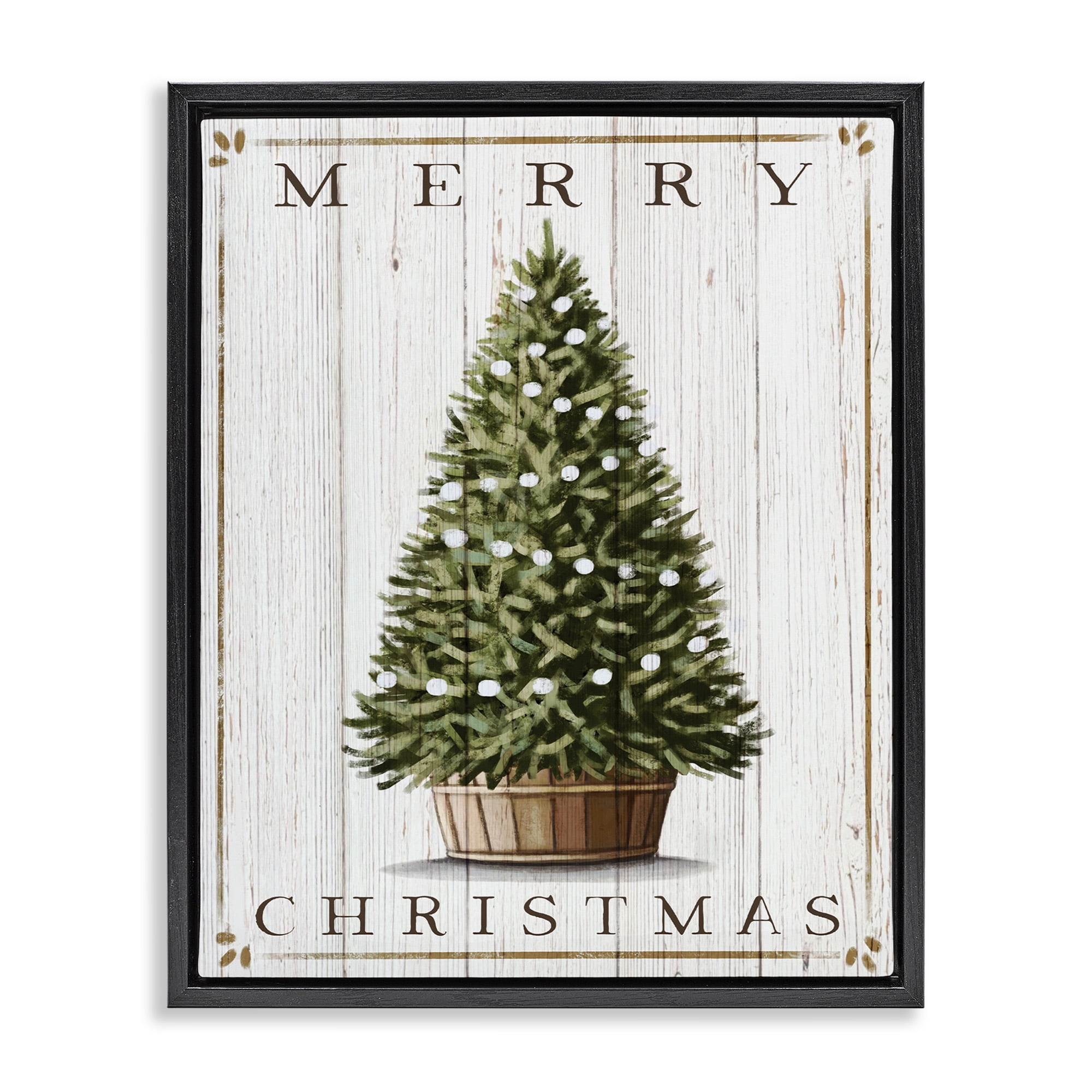 Stupell Industries Merry Christmas Country Tree Holiday Painting Black Floater Framed Canvas Art Print Wall Art, 17 x 21
