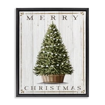 Stupell Industries Merry Christmas Country Tree Holiday Painting Black Floater Framed Canvas Art Print Wall Art, 17 x 21