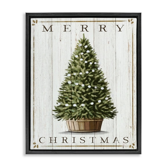 Stupell Industries Merry Christmas Country Tree Holiday Painting Black Floater Framed Canvas Art Print Wall Art, 17 x 21