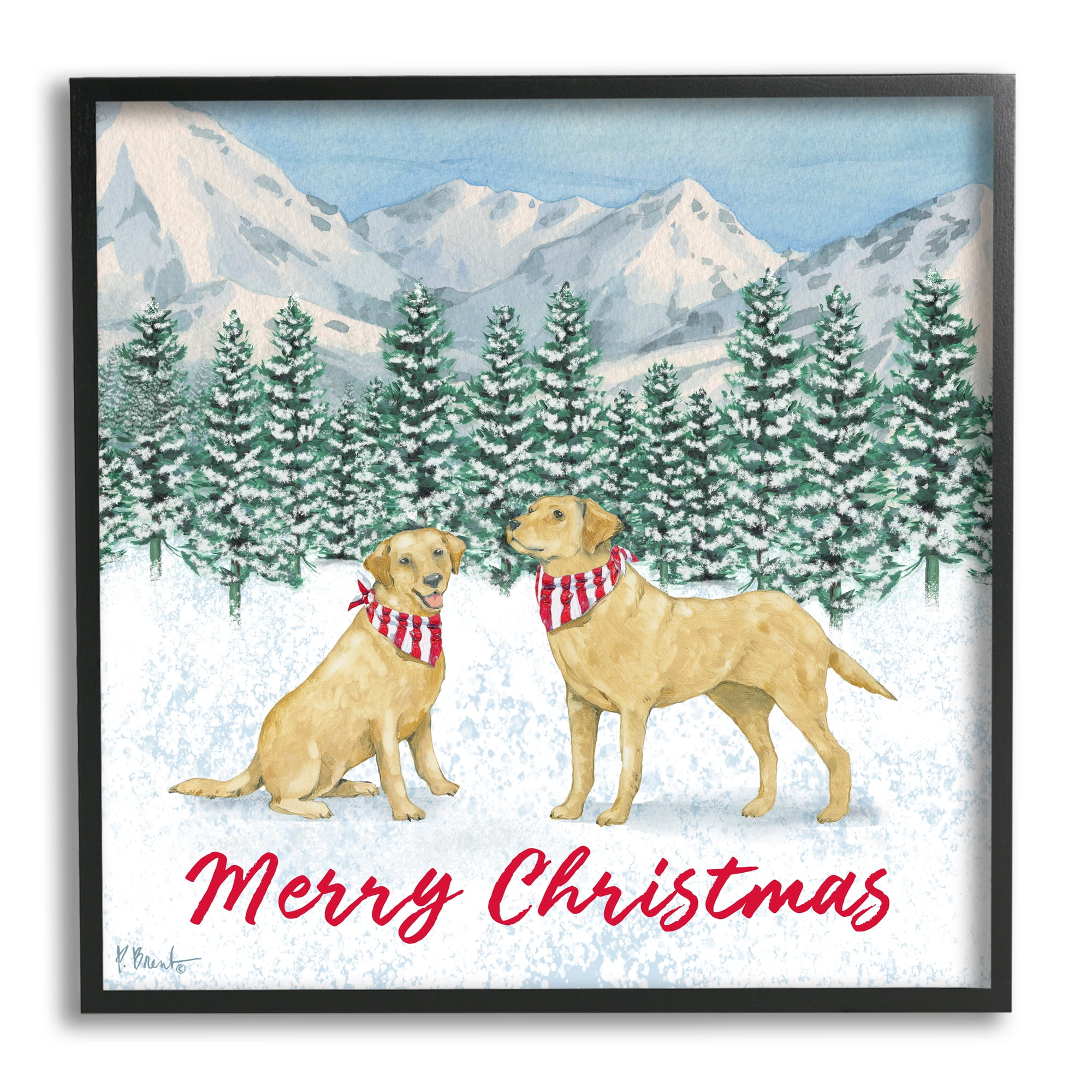 Stupell Industries Merry Christmas Dogs Holiday Painting Black Framed Art Print Wall Art, 17 x 17