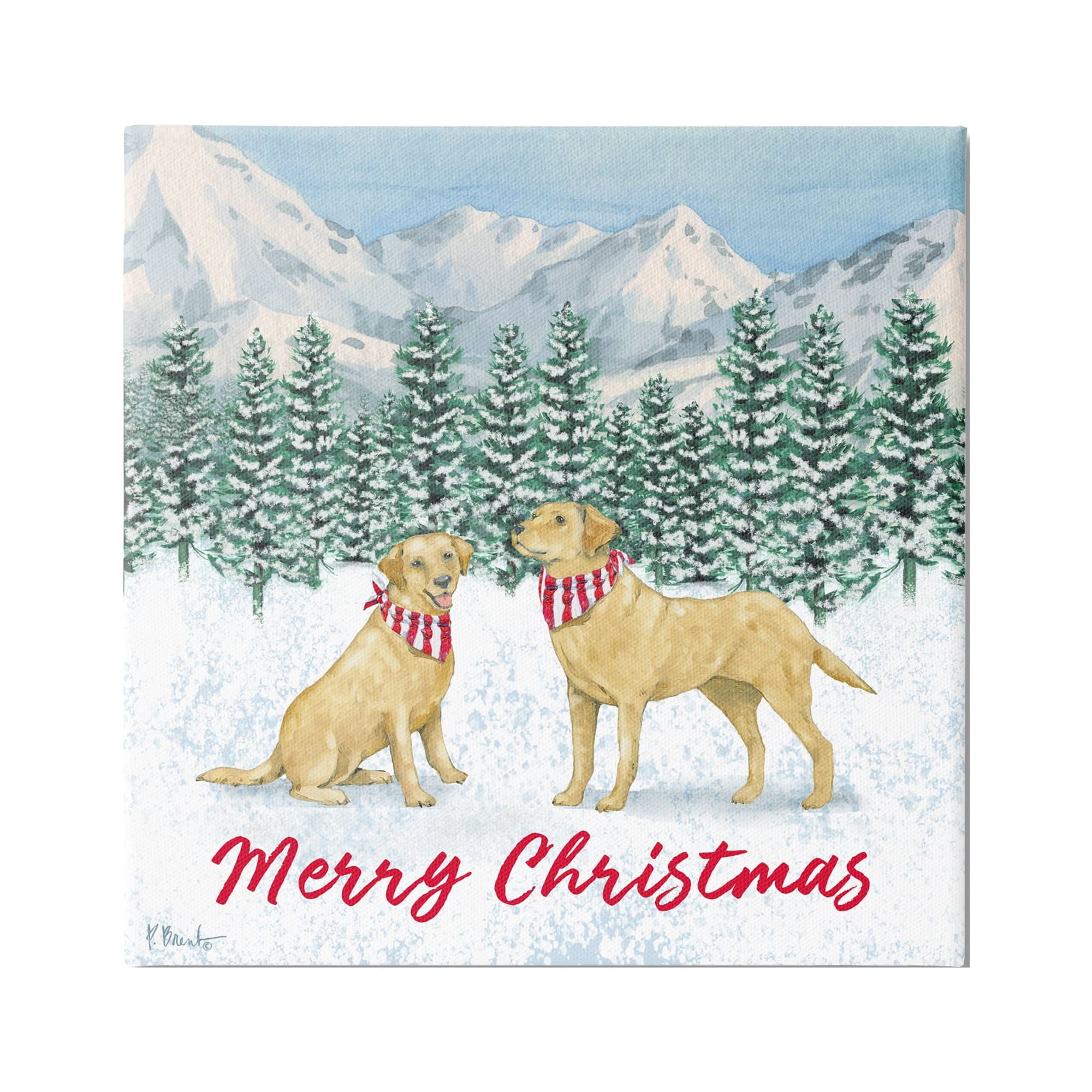 Stupell Industries Merry Christmas Dogs Holiday Painting Gallery Wrapped Canvas Print Wall Art, 17 x 17