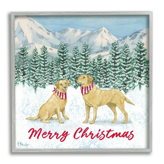 Stupell Industries Merry Christmas Dogs Holiday Painting Gray Framed Art Print Wall Art, 12 x 12