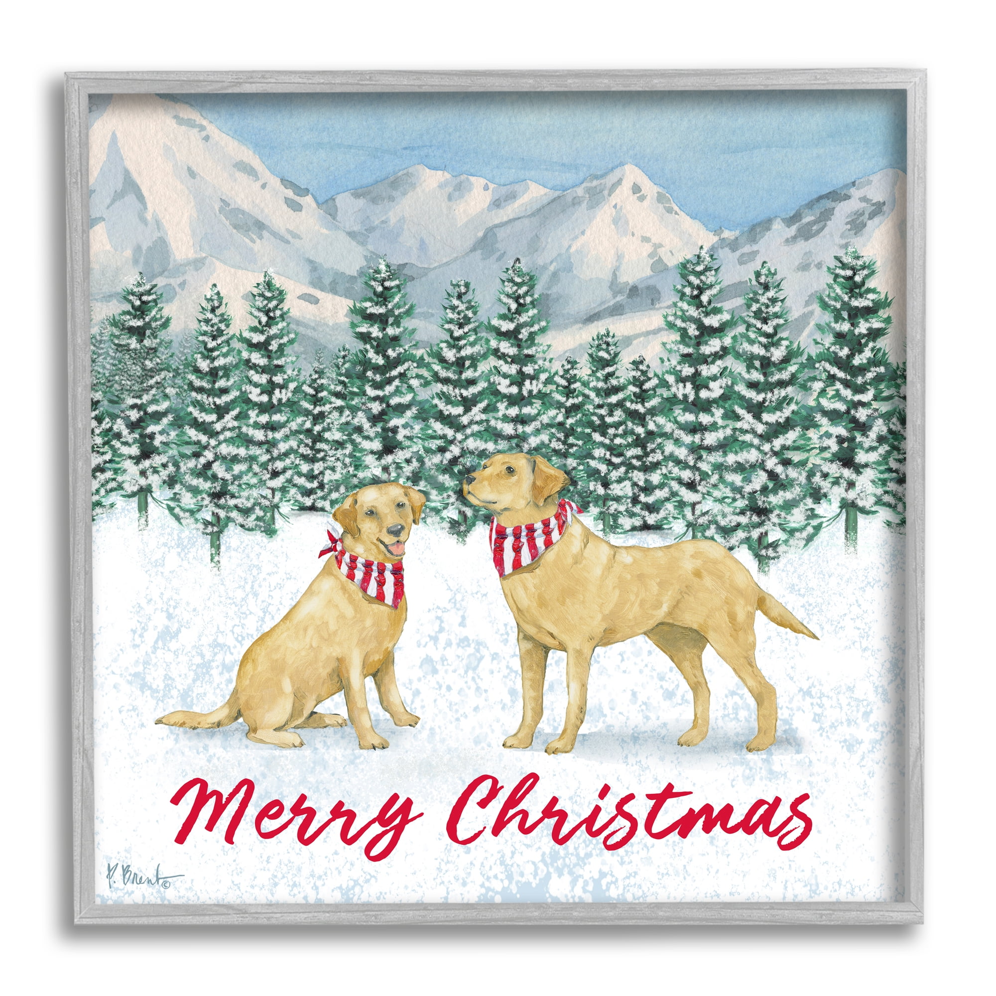 Stupell Industries Merry Christmas Dogs Holiday Painting Gray Framed Art Print Wall Art, 24 x 24
