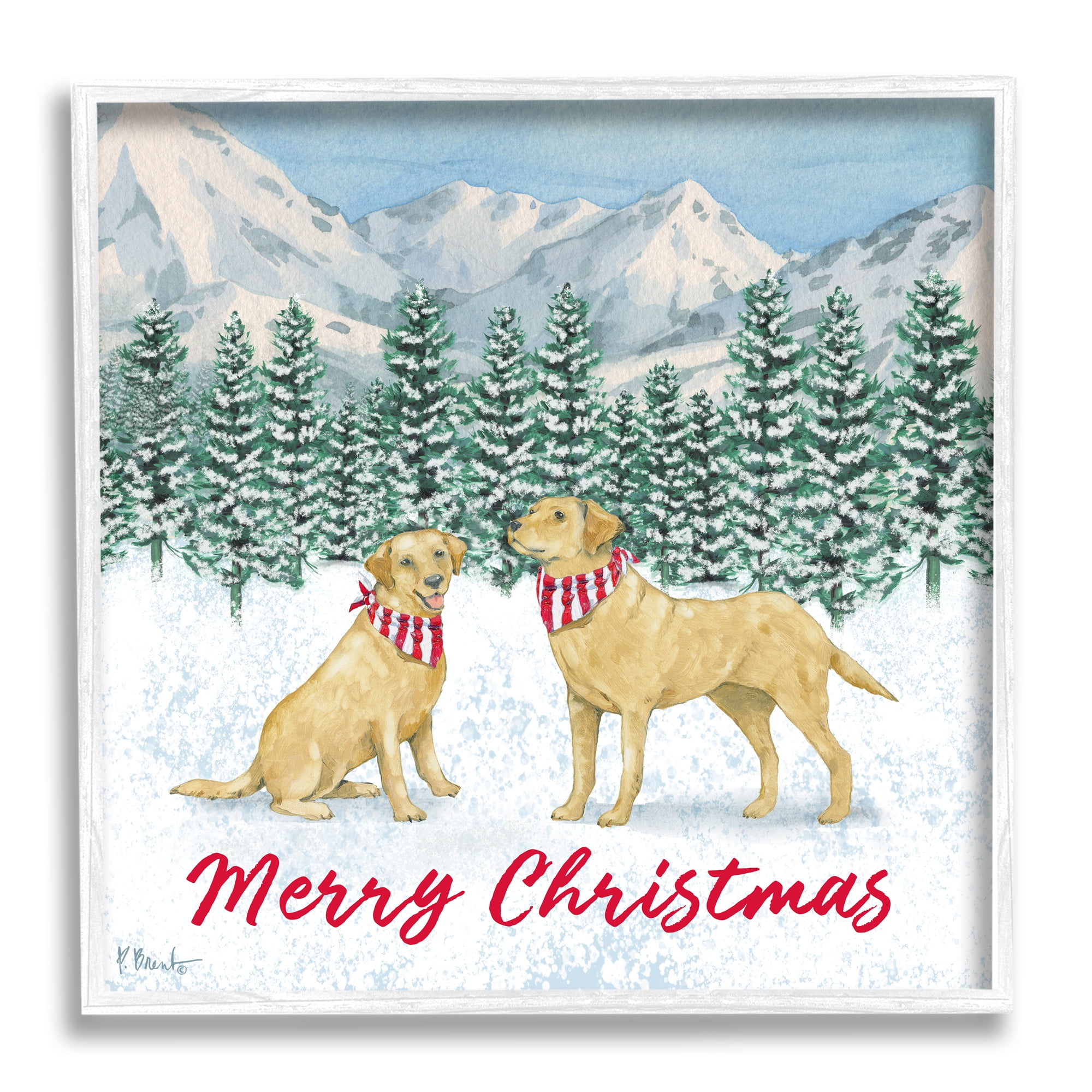 Stupell Industries Merry Christmas Dogs Holiday Painting White Framed Art Print Wall Art, 24 x 24