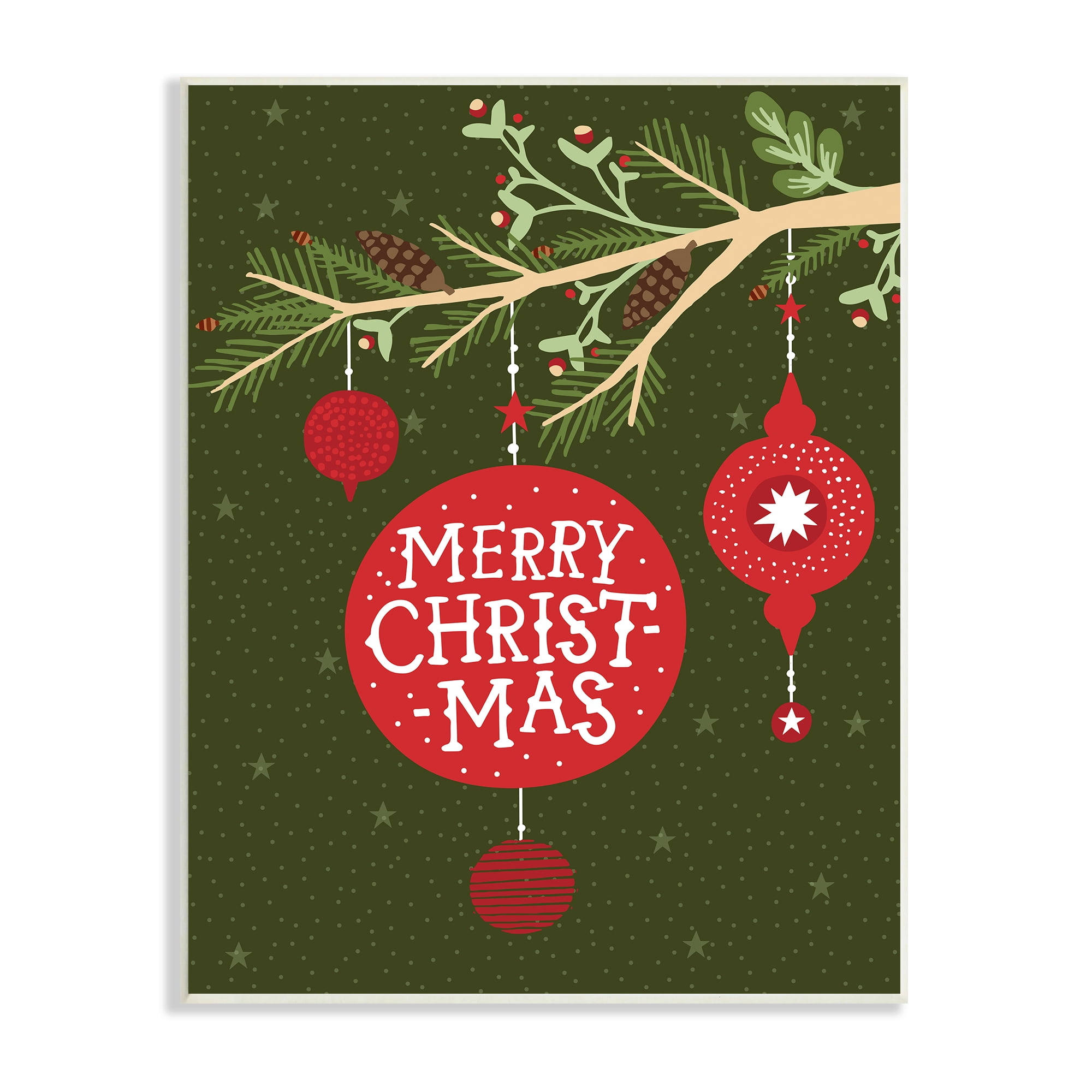 Stupell Industries Merry Christmas Festive Pine Tree Ornament Holiday Painting Unframed Art Print Wall Art, 10 x 15