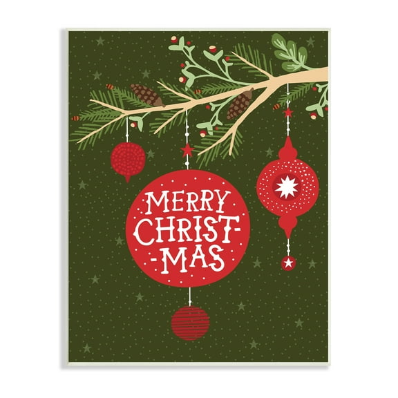 Stupell Industries Merry Christmas Festive Pine Tree Ornament Holiday Painting Unframed Art Print Wall Art, 10 x 15