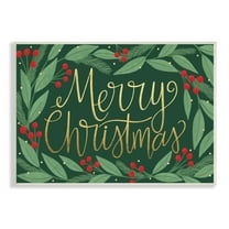 Stupell Industries Merry Christmas Festive Sentiment Chic Holiday Holly Botanical & Floral Painting Unframed Art Print Wall Art, 10 x 15