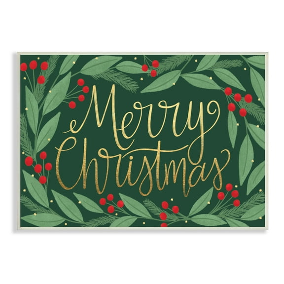 Stupell Industries Merry Christmas Festive Sentiment Chic Holiday Holly Botanical & Floral Painting Unframed Art Print Wall Art, 10 x 15
