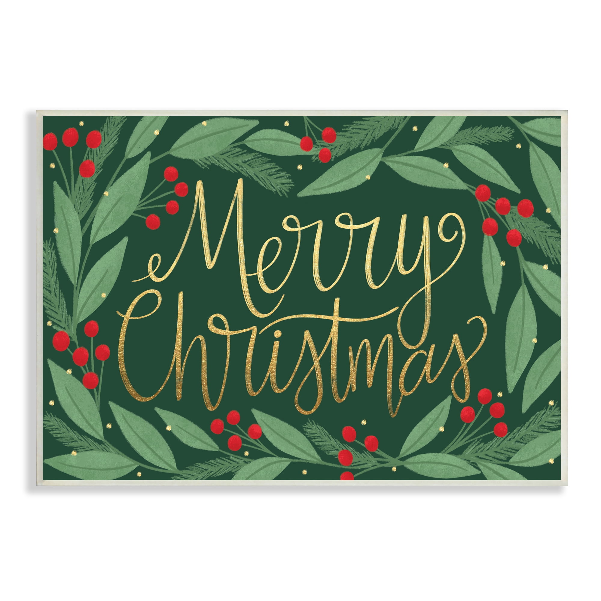 Stupell Industries Merry Christmas Festive Sentiment Chic Holiday Holly Botanical & Floral Painting Unframed Art Print Wall Art, 13 x 19